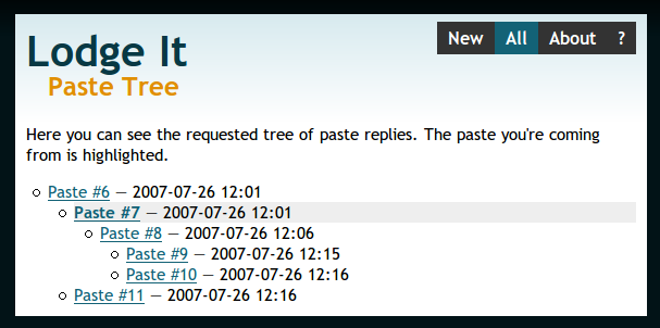 screenshot of the paste tree